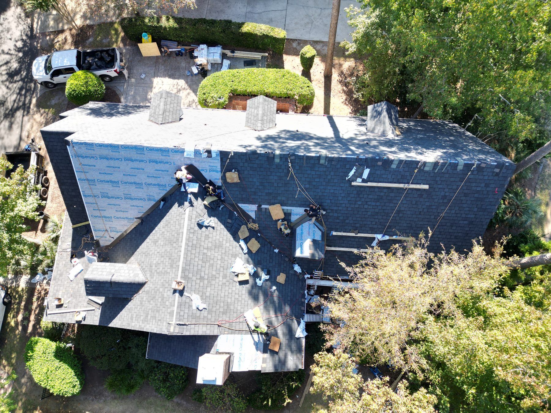 Roof replacement: new architectural shingles going on